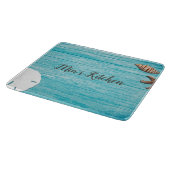 Blauw Houten Zeeschelpen Aangepaste Tekst Snijplank (Hoek)