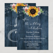 Blauw Houten Zonnebloem na de Huwelijksviering Kaart (Voorkant / Achterkant)