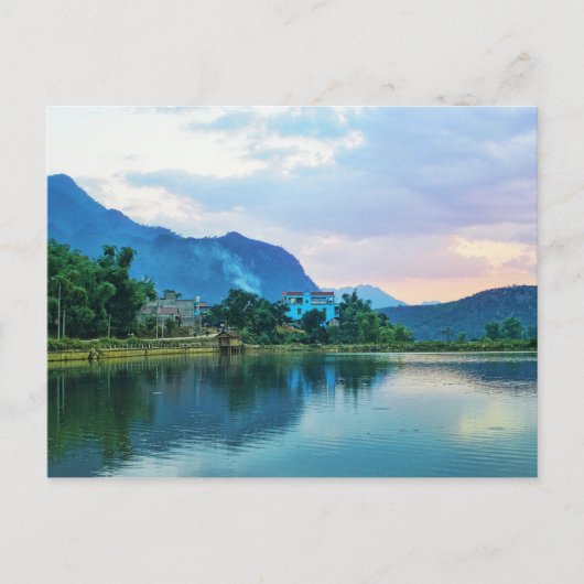 Blauw huis briefkaart (Voorkant)