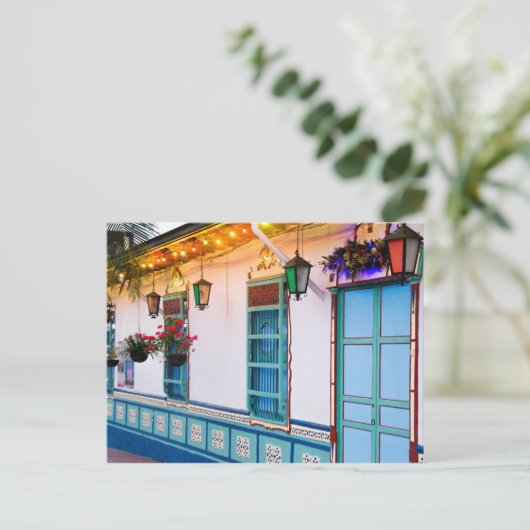 Blauw huis briefkaart (Staand voorkant)