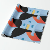 Blauw huis cadeaupapier (Uitgerold)