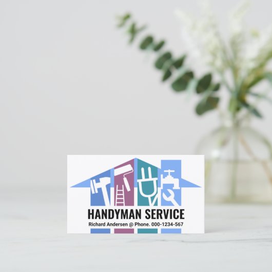 Blauw Huis Handyman Tool Pilaren Visitekaartje (Staand voorkant)