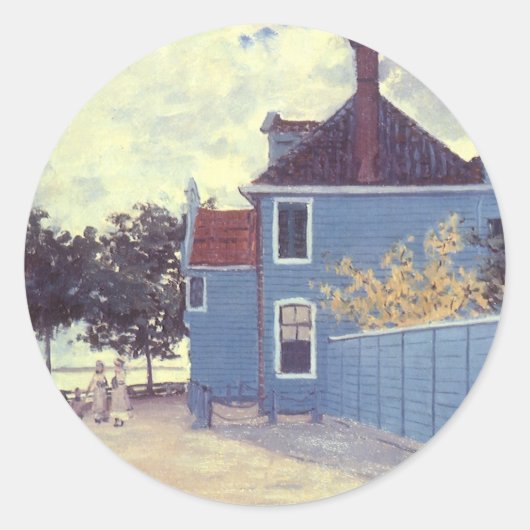 Blauw huis in Zaandam door Claude Monet Ronde Sticker (Voorkant)