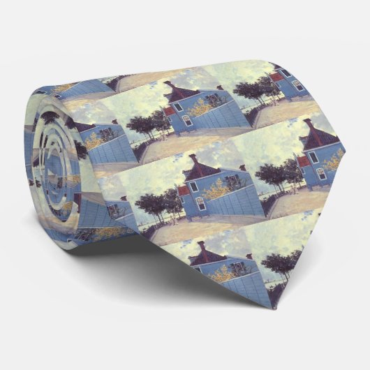 Blauw huis in Zaandam door Claude Monet Stropdas (Opgerold)