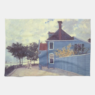 Blauw huis in Zaandam door Claude Monet Theedoek