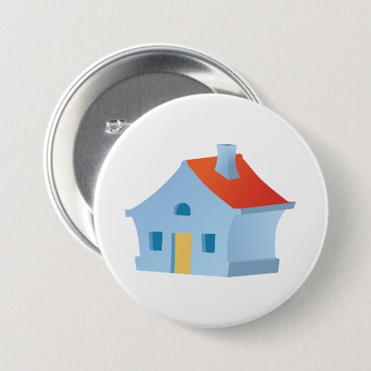 Blauw huis ronde button 7,6 cm (Voorkant /achterkant)