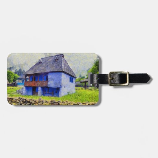Blauw huis schilderen bagagelabel (Voorkant horizontaal)