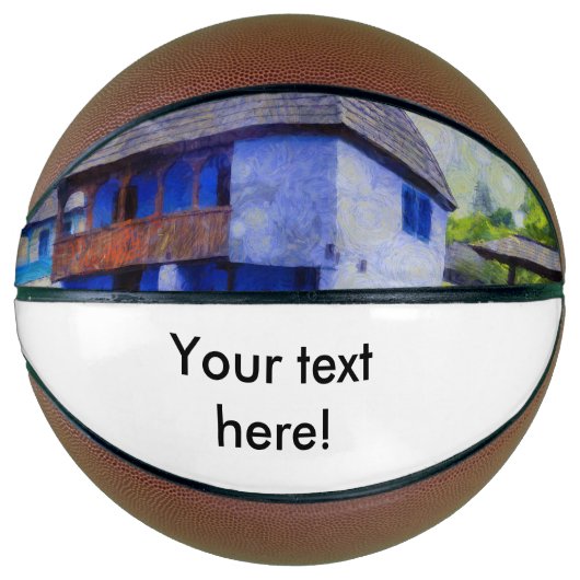 Blauw huis schilderen basketbal (Voorkant)