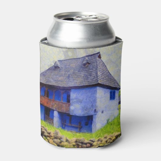 Blauw huis schilderen blikjeskoeler (Blikje Voorkant)