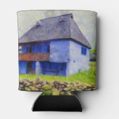 Blauw huis schilderen blikjeskoeler (Achterkant)