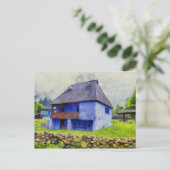 Blauw huis schilderen briefkaart (Staand voorkant)