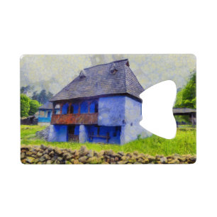 Blauw huis schilderen creditkaart flessenopener