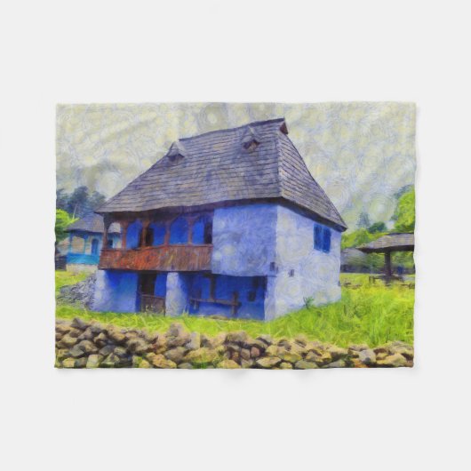 Blauw huis schilderen fleece deken (Voorkant (Horizontaal))