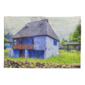 Blauw huis schilderen kussensloop (Achterkant)