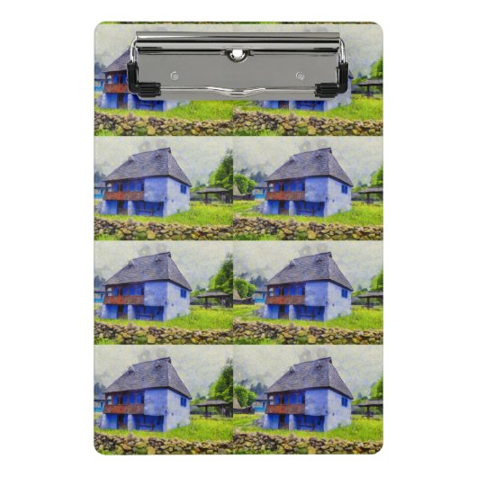 Blauw huis schilderen mini klembord (Voorkant)