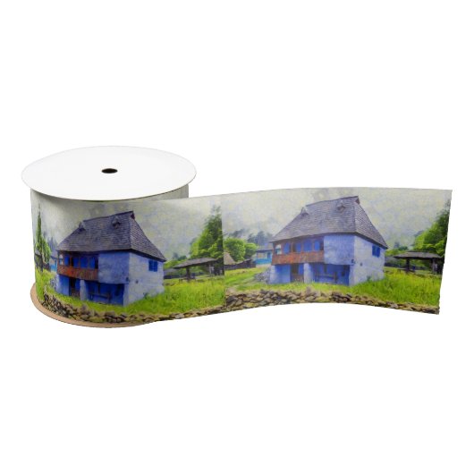 Blauw huis schilderen satijnen lint (Spoel)