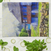 Blauw huis schilderen theedoek (Gevouwen)