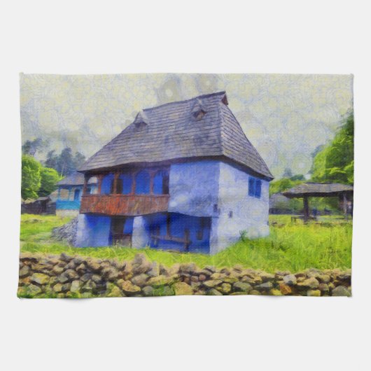 Blauw huis schilderen theedoek (Horizontaal)