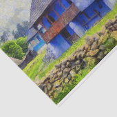 Blauw huis schilderen tissuepapier (Detail)