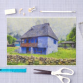 Blauw huis schilderen tissuepapier (Craft)
