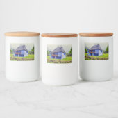 Blauw huis schilderen voedselcontainer etiket (Flessen)