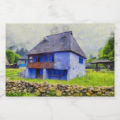 Blauw huis schilderen voedselcontainer etiket (Enkel label)
