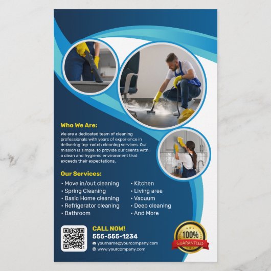 Blauw Huis Schoonmaak Huishoudster Janitorial Maid Flyer (Achterkant)