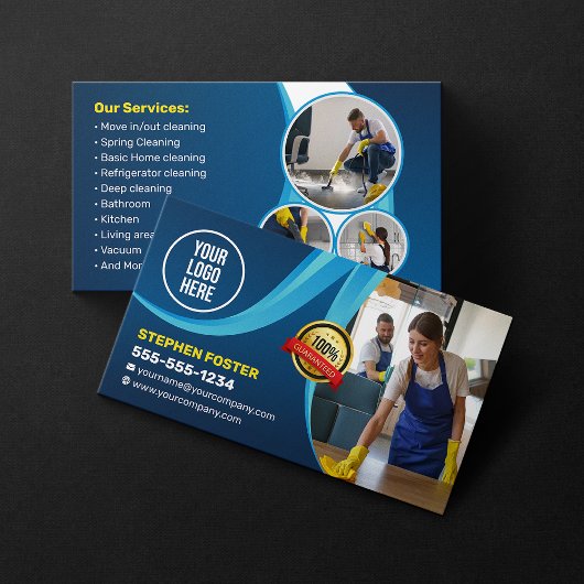 Blauw Huis Schoonmaak Huishoudster Janitorial Maid Visitekaartje