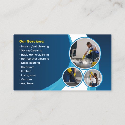 Blauw Huis Schoonmaak Huishoudster Janitorial Maid Visitekaartje (Achterkant)