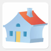 Blauw huis vierkante sticker (Voorkant)