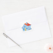 Blauw huis vierkante sticker
