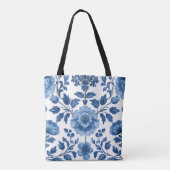 Blauw huisje kern bloemen tote bag (Achterkant)