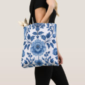 Blauw huisje kern bloemen tote bag (Dichtbij)
