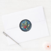 Blauw Hulst Kerst Faux Was Ronde Sticker (Envelop)