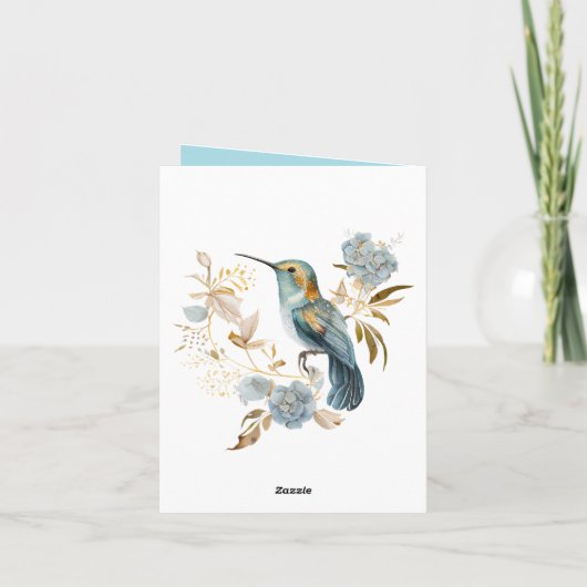 Blauw Hummingbird Hortensia Bloemen Bedankt (Achterkant)