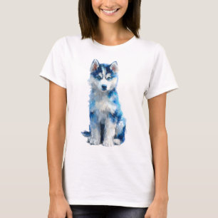 Blauw Husky Impressionistisch Portret Vrouwen T-shirt