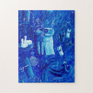 Blauw huwelijk hedendaagse kunst schilderen legpuzzel