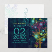 Blauw huwelijk met houten korrels aankondigingskaart (Voorkant / Achterkant)