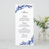 Blauw huwelijksmenu botanisch. Winter diner menu (Staand voorkant)