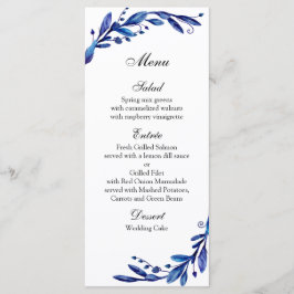 Blauw huwelijksmenu botanisch. Winter diner menu