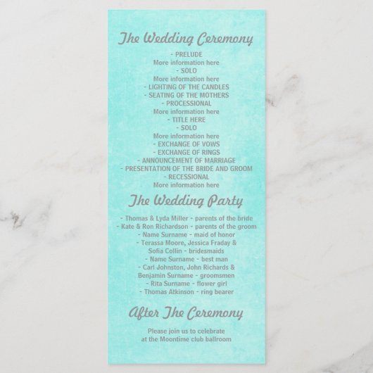  blauw huwelijksprogramma's programmakaart (Achterkant)