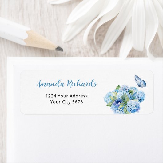 Blauw Hydrangea Baby Shower Adres Etiket (Insitu)