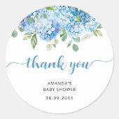 Blauw Hydrangea Baby Shower Bedankt Ronde Sticker (Voorkant)