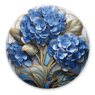 Blauw Hydrangea Bloem 3D Effect Keramische Knop