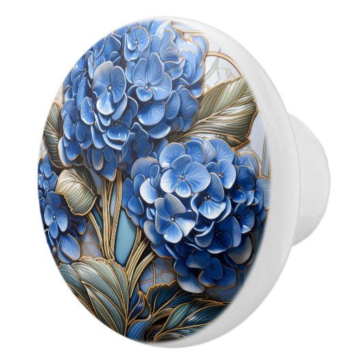 Blauw Hydrangea Bloem 3D Effect Keramische Knop (Rechts)