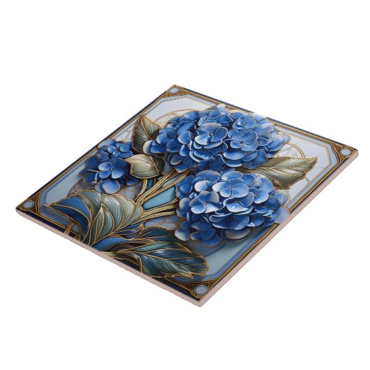 Blauw Hydrangea Bloem 3D Effect Tegeltje (Zijkant)