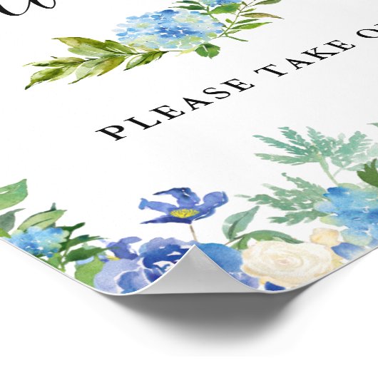 Blauw Hydrangea Bloem Bruiloft Favor Teken Poster (Hoek)