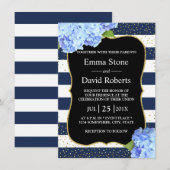 Blauw Hydrangea Bloem Bruiloft met Zeevaartstrepen Kaart (Voorkant / Achterkant)