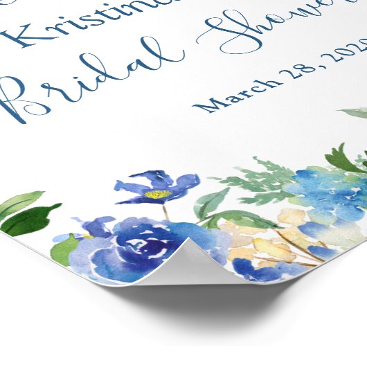 Blauw Hydrangea Bloem Chic Bruidsborrel Bord Poster (Hoek)