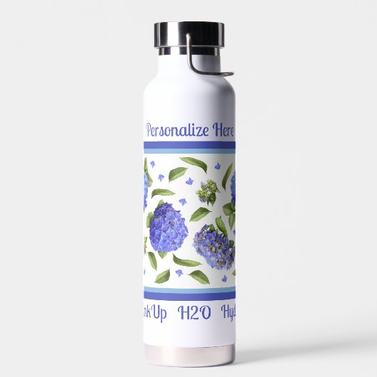 Blauw Hydrangea Bloem Ontwerp Gepersonaliseerd Waterfles (Links)
